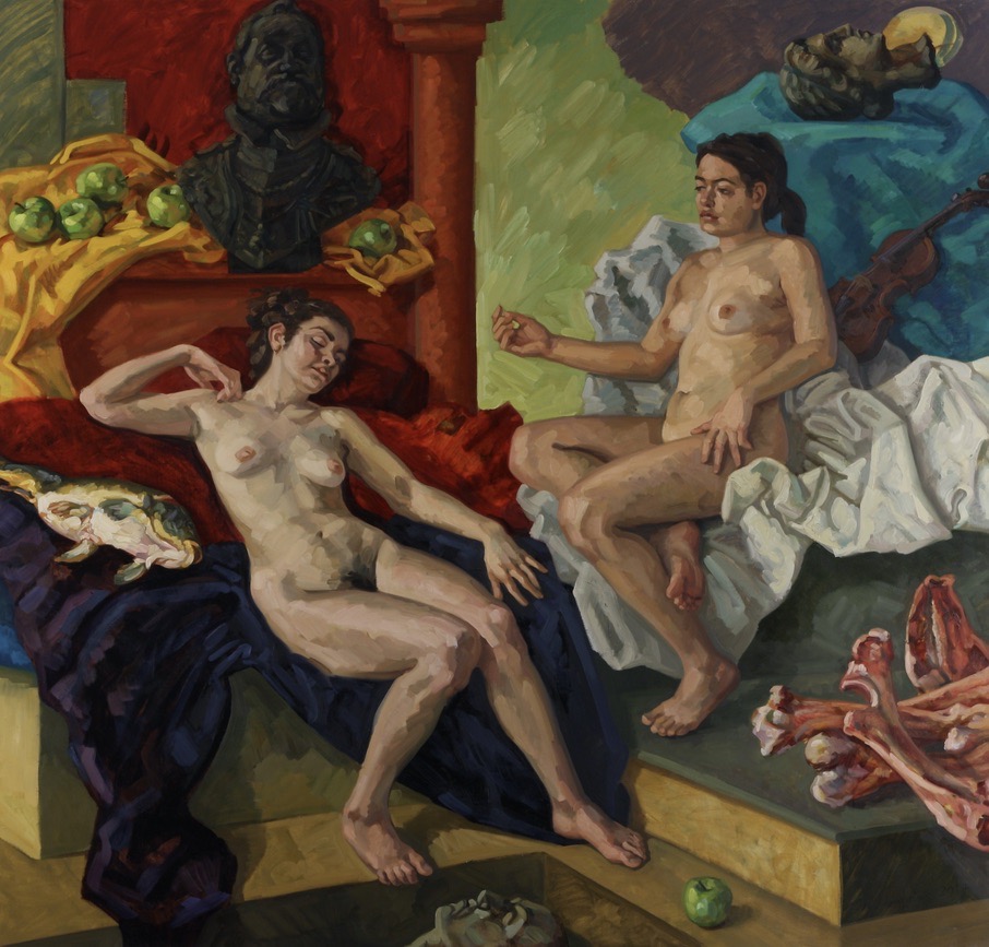 Elektra and Chrysothemis; oil on canvas, 200 x 200 cm, 2014