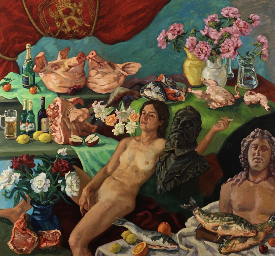 Ariadne, Rudolf II & Dionysus; oil on canvas, 200 x 215 cm, 2010