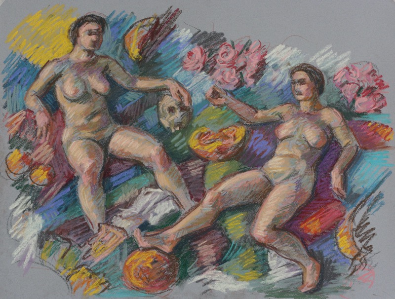 Maenads II; pastel on paper, 50 x 65 cm, 2023