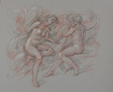 Melissa & Bradamante; chalk on paper, 50 x 60 cm, 2018
