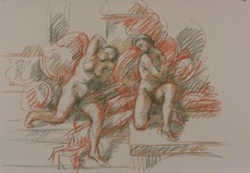 Maenads; chalk on paper, 70 x 100 cm, 2020