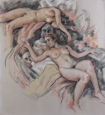 Bacchantes; chalk on paper, 148 x 138 cm, 2010