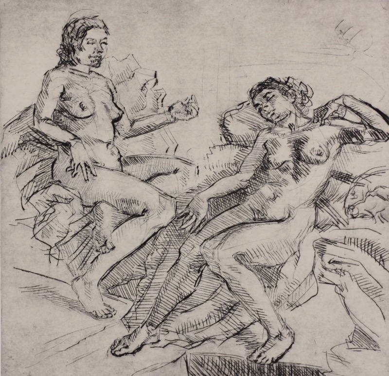 Electra and the Wondrous Head; drypoint, 25 x 25 cm, 2015