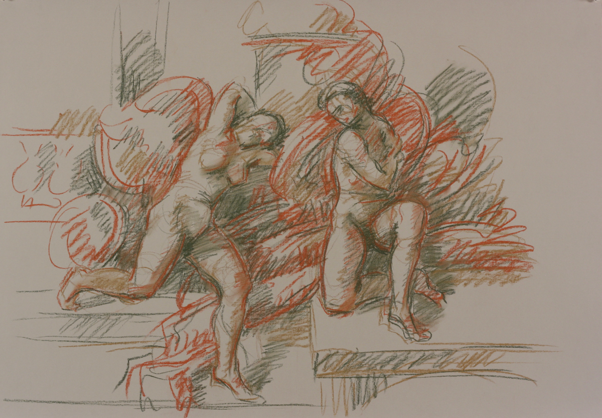 Alcina & Morgana; chalk on paper, 70 x 100 cm, 2020