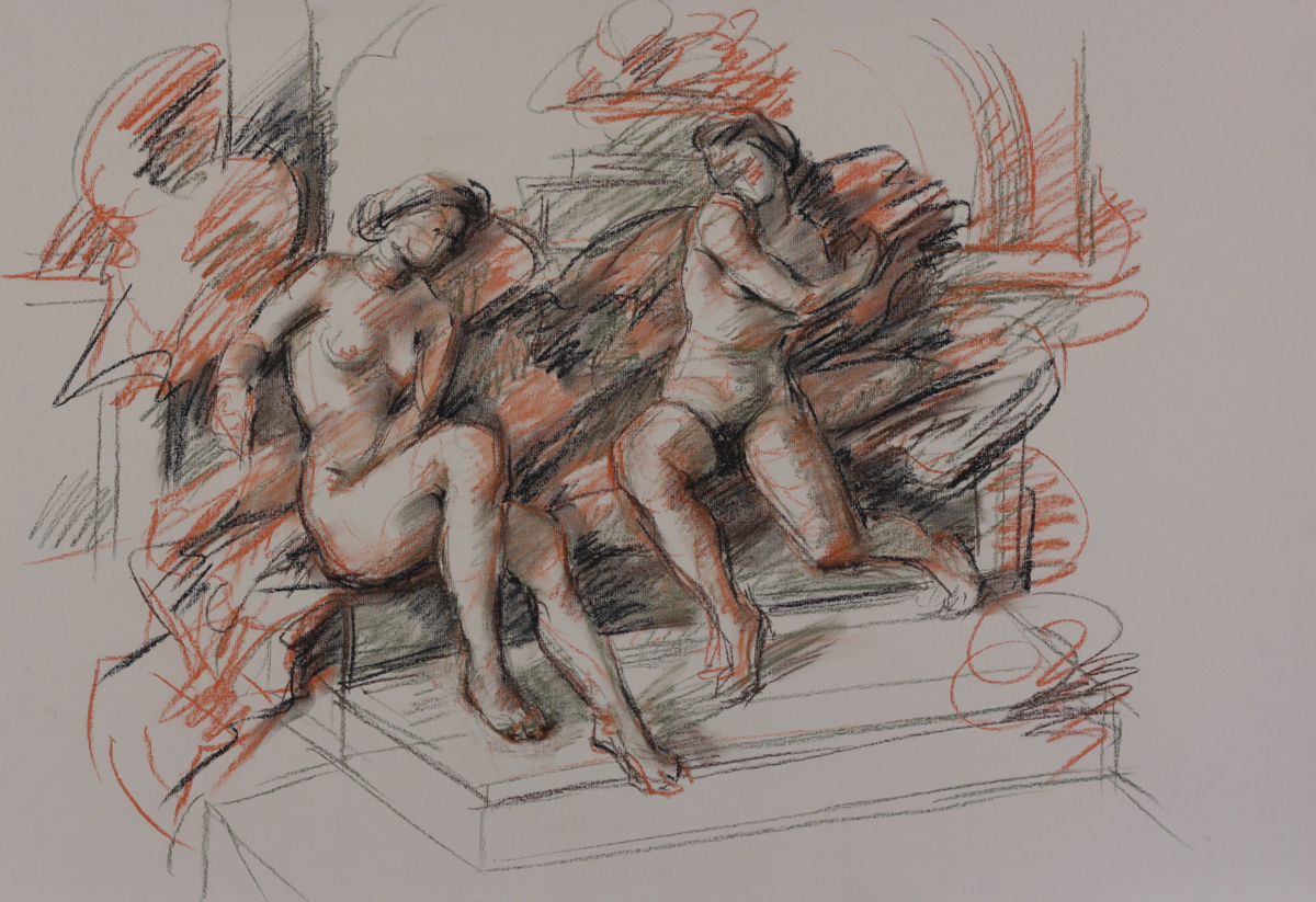 Alcina & Morgana; chalk on paper, 70 x 100 cm, 2020