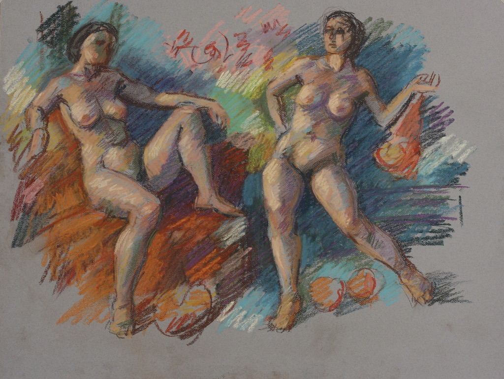 Alcina & Morgana; pastel on paper, 48 x 66 cm, 2024
