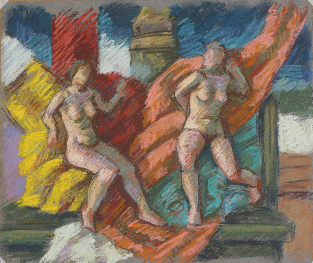 Alcina & Morgana; pastel on paper, 35 x 42 cm, 2023