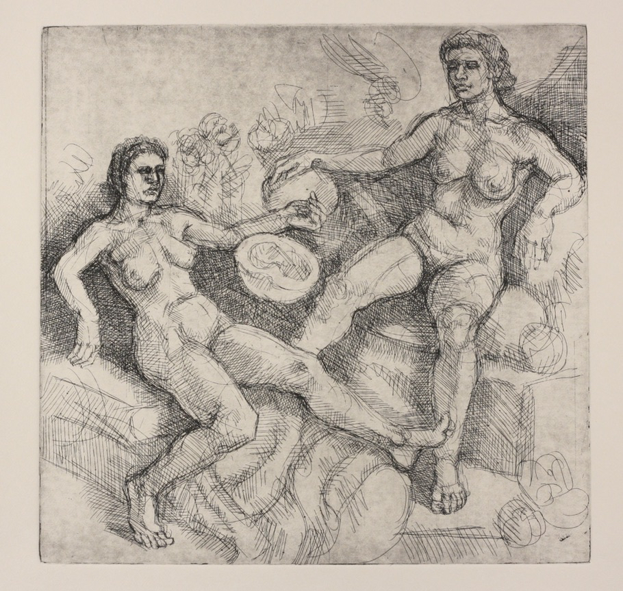 Maenads; etching, 25 x 25cm, 2024