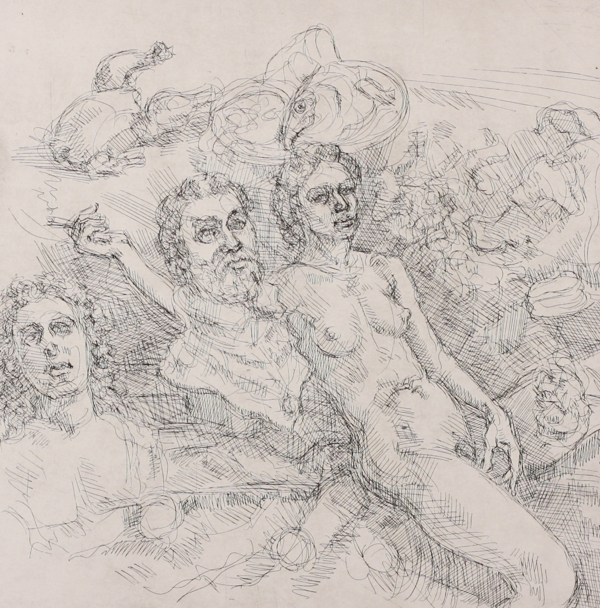 Minerva & Emperor Rudolf II; etching, 25 x 25 cm, 2014