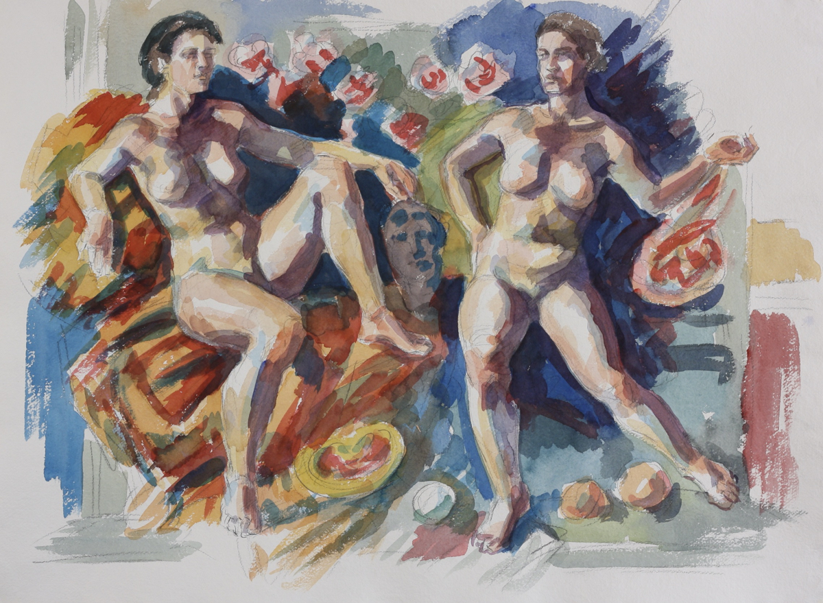 Alcina & Morgana; watercolor, 56 x 77 cm, 2024