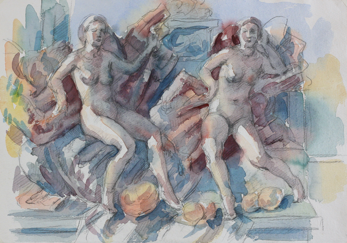 Alcina & Morgana; watercolor, 30 x 42 cm, 2023